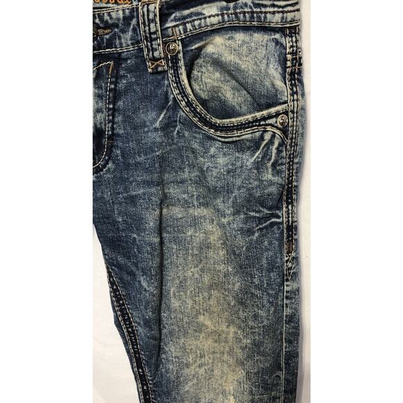 Rock & Revival Wales Straight Mens Blue Jeans Distressed Denim Embroidered 38x31 - Picture 3 of 13
